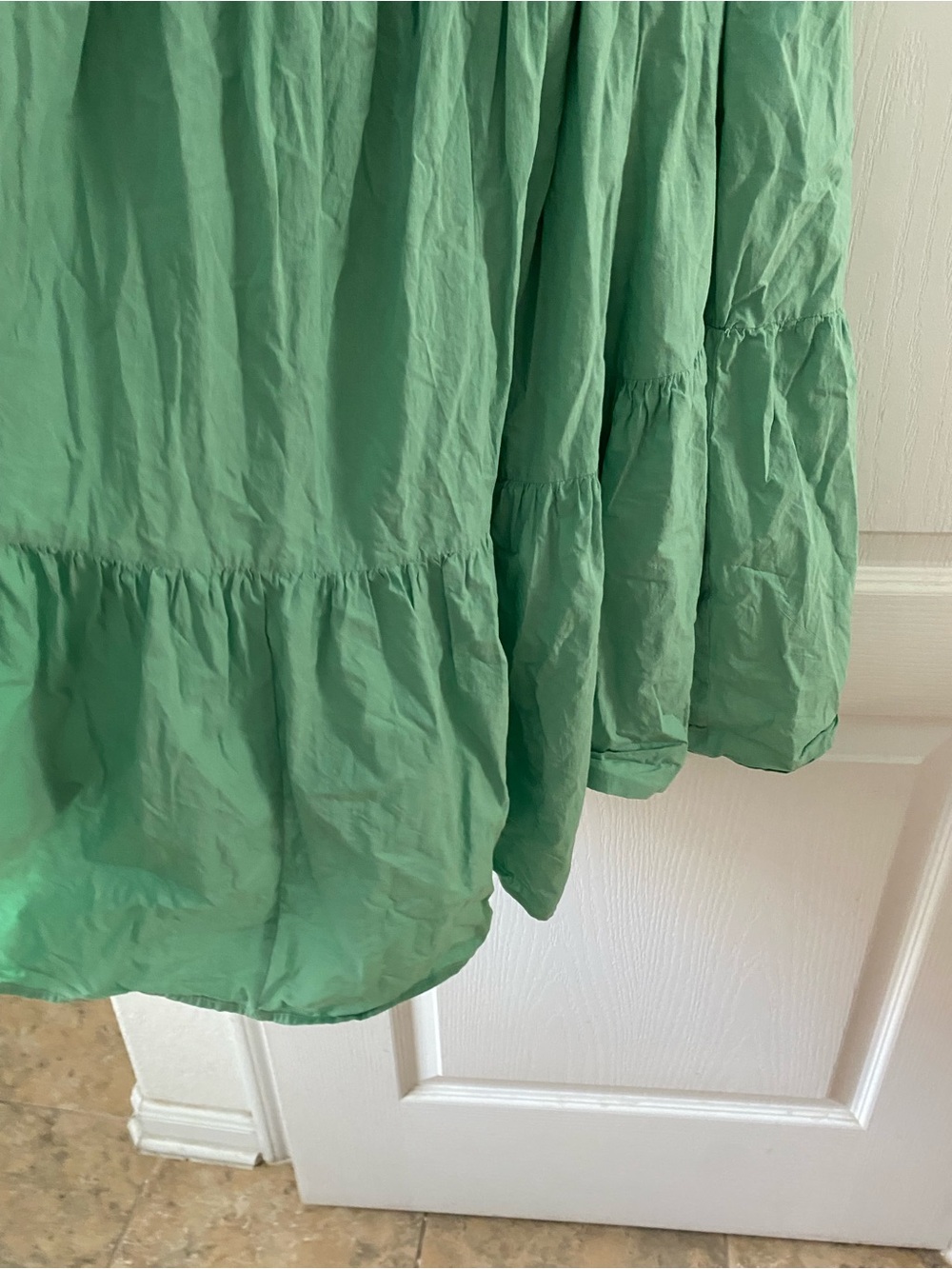 &Merci Sage Green Smocked Open Tie Back Tiered Puff Sleeve Coquette Midi Dress S - Picture 14 of 14